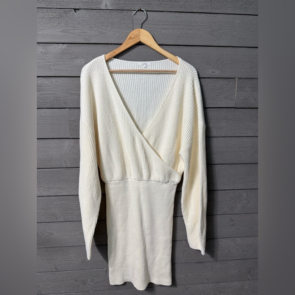 Tularosa Revolve Mia Cream Winter White Ivory Surplice Mini Dress Sz Large - Picture 4 of 14